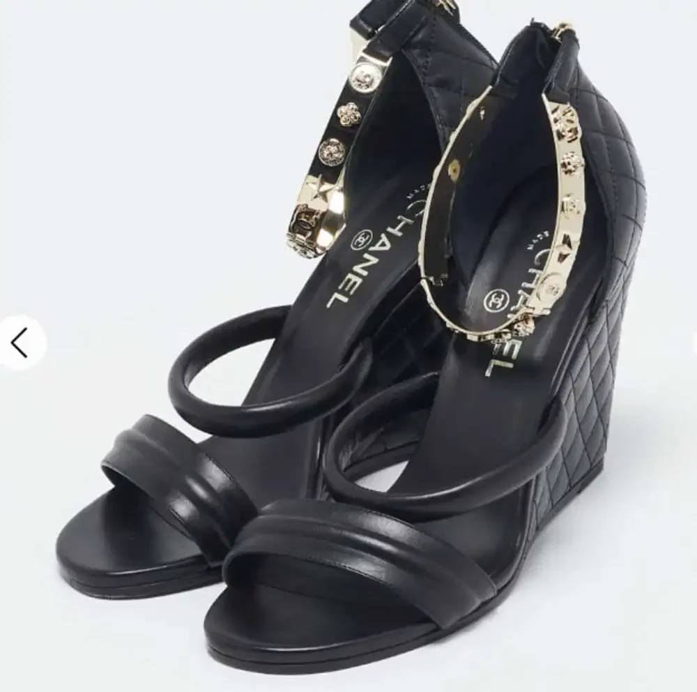 CHANEL black leather